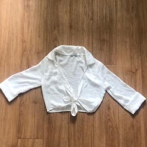 White Satin Front Tie Crop